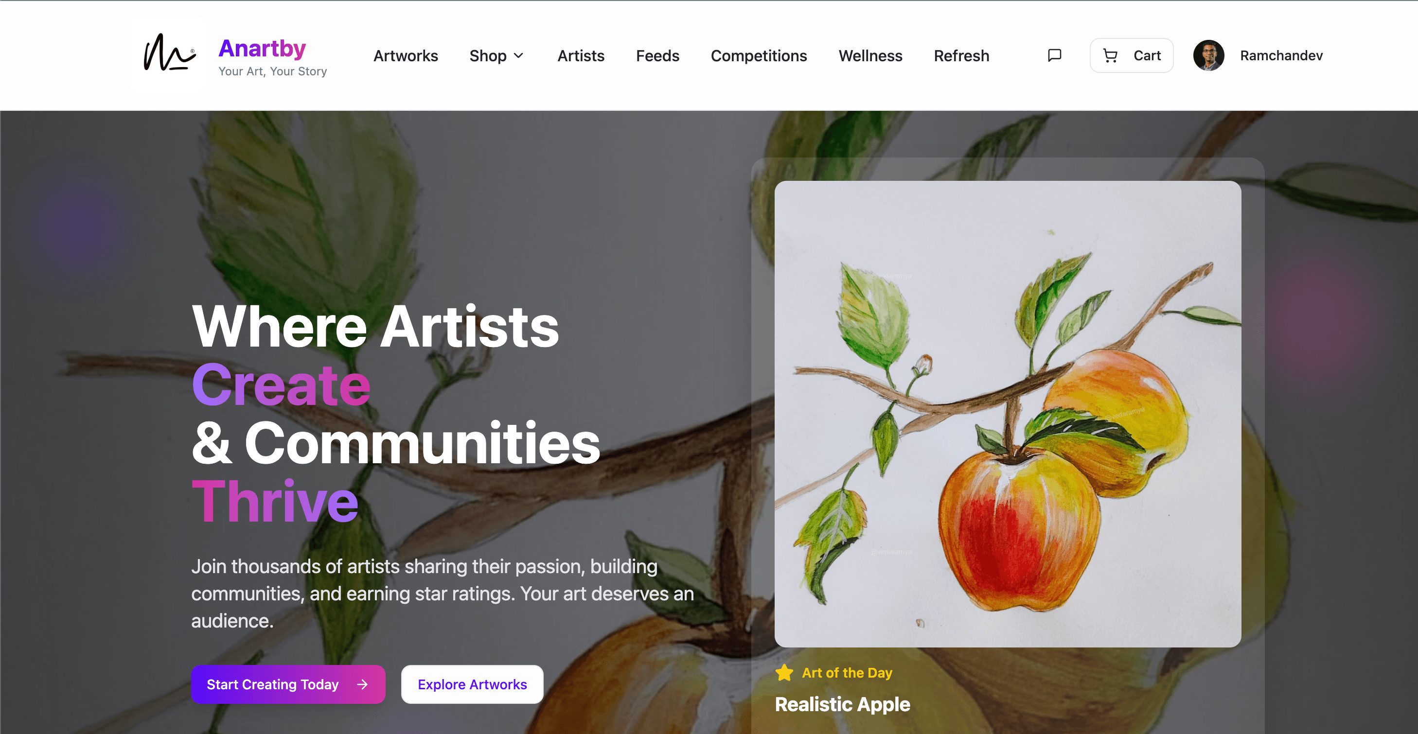 anArtby website featuring artwork and its artist community