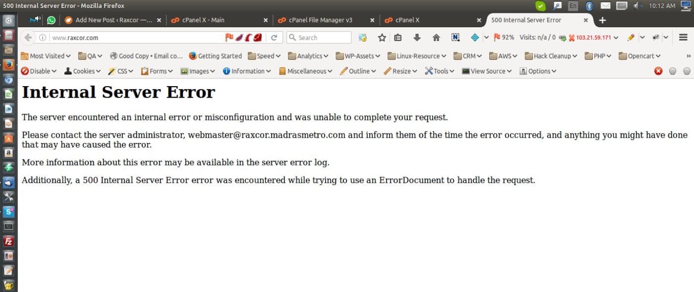 Approach to fix 500 Internal Server Error