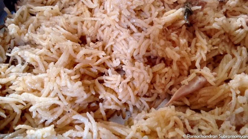 Finished chicken biryani, photographed by Saranya